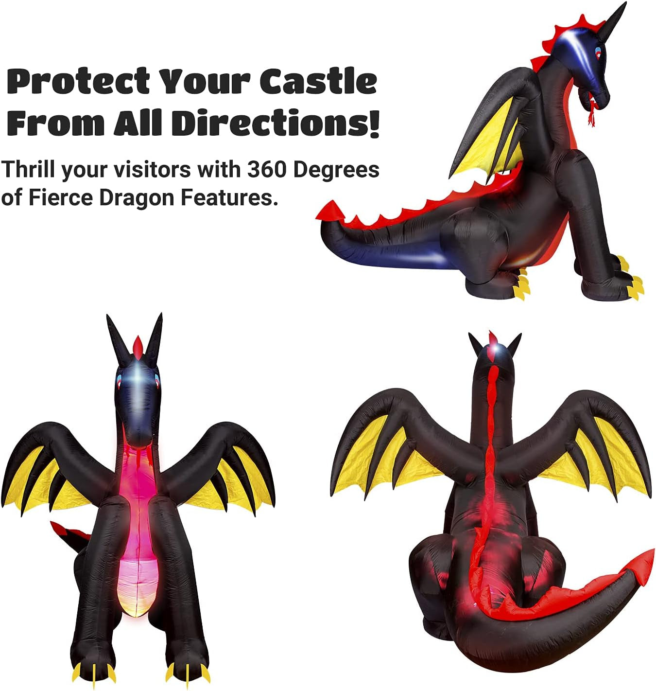 9ft Animated Fire & Ice Dragon Inflatable Halloween Decoration with Built-In LED Lights for Outdoor Festivities