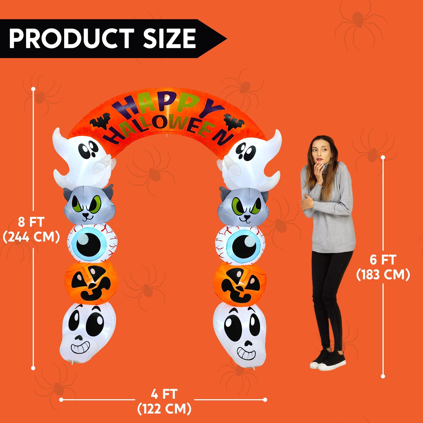 8 FT Halloween Inflatable Cute Stacked Characters Halloween Archway Decorations Inflatable with Build-In Leds,Halloween Blow up Yard Decorations