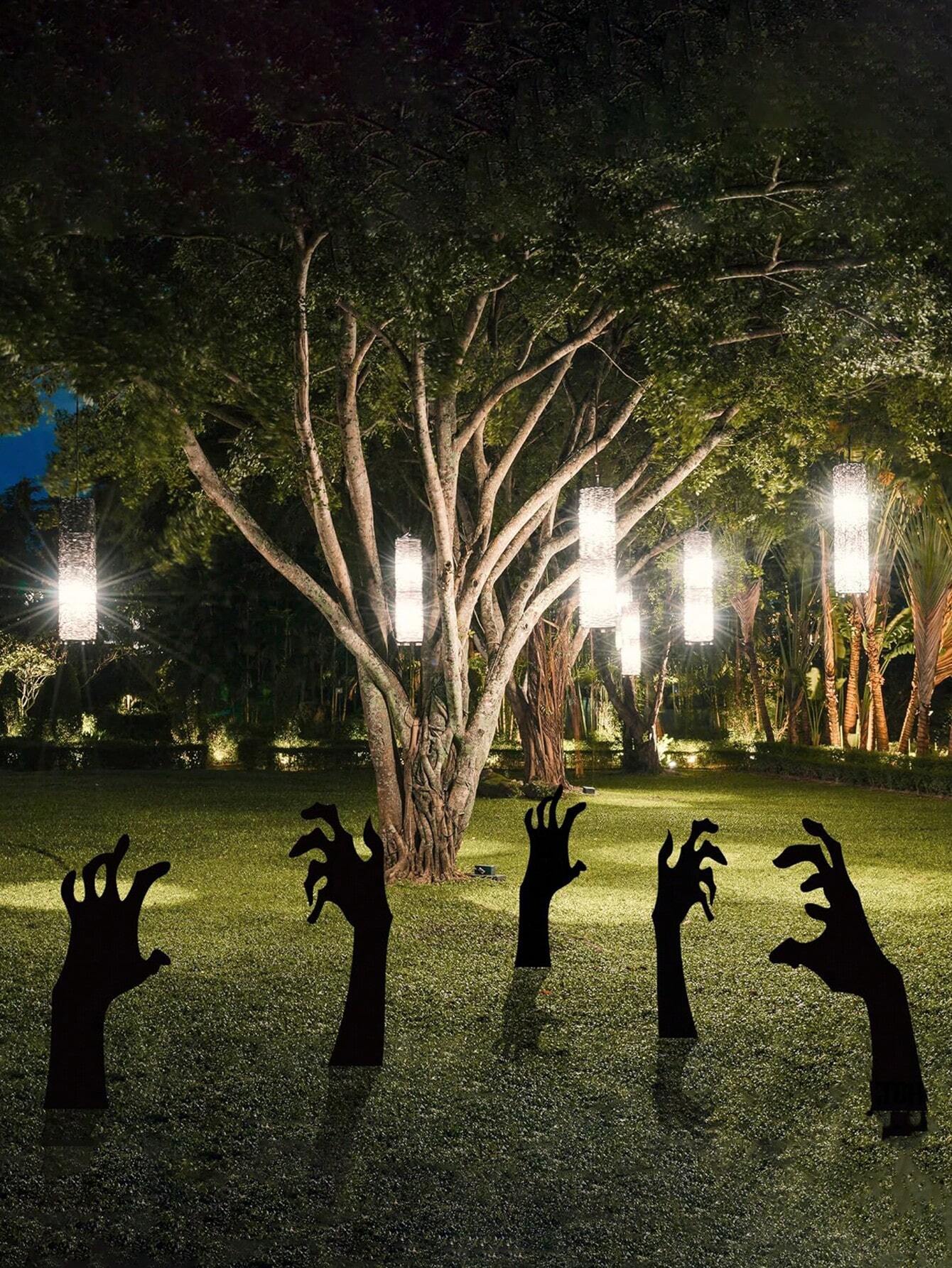 Set of 5 Spooky Black Halloween Yard Decorations - Handmade Lawn Stakes for Festive Outdoor Displays