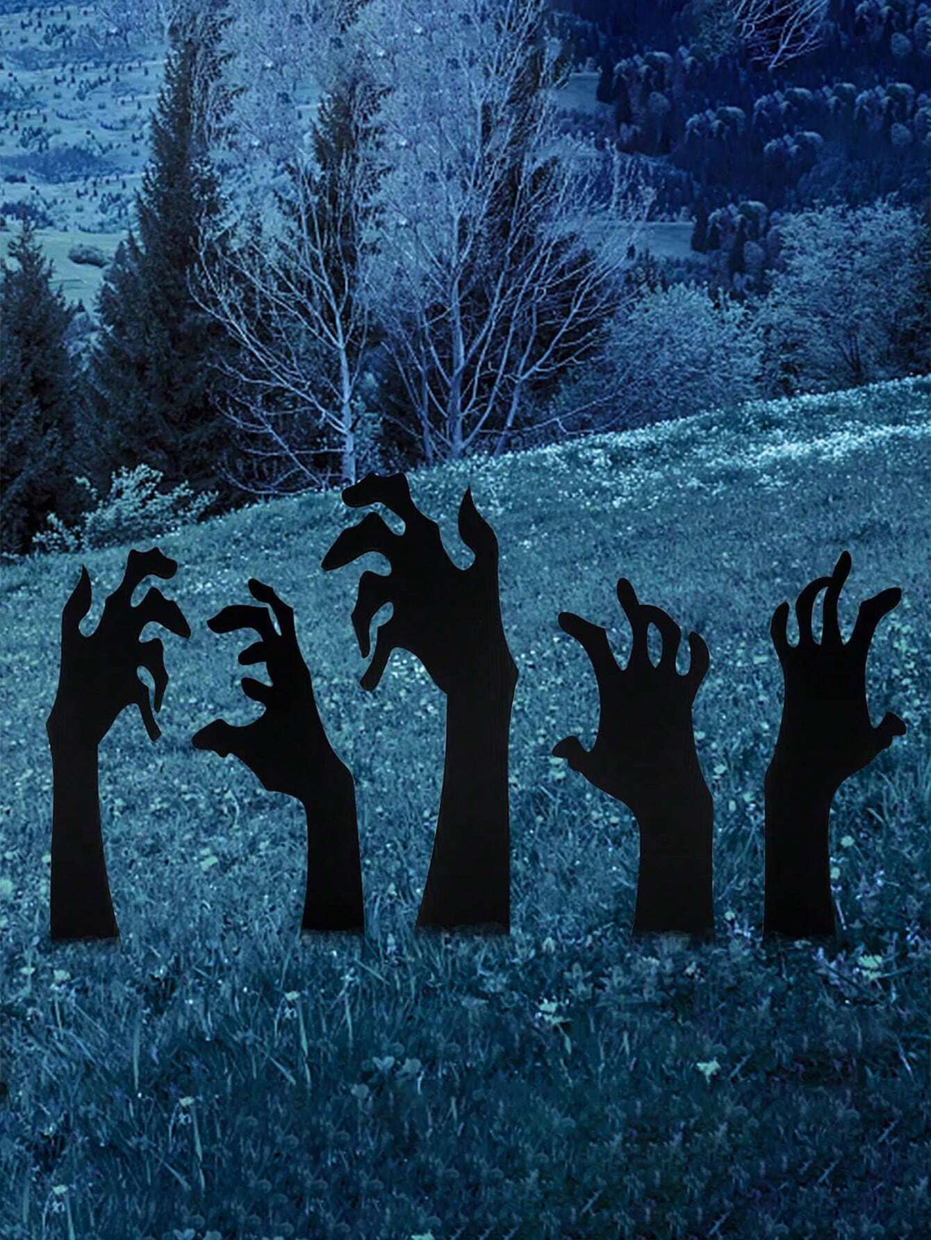 Set of 5 Spooky Black Halloween Yard Decorations - Handmade Lawn Stakes for Festive Outdoor Displays