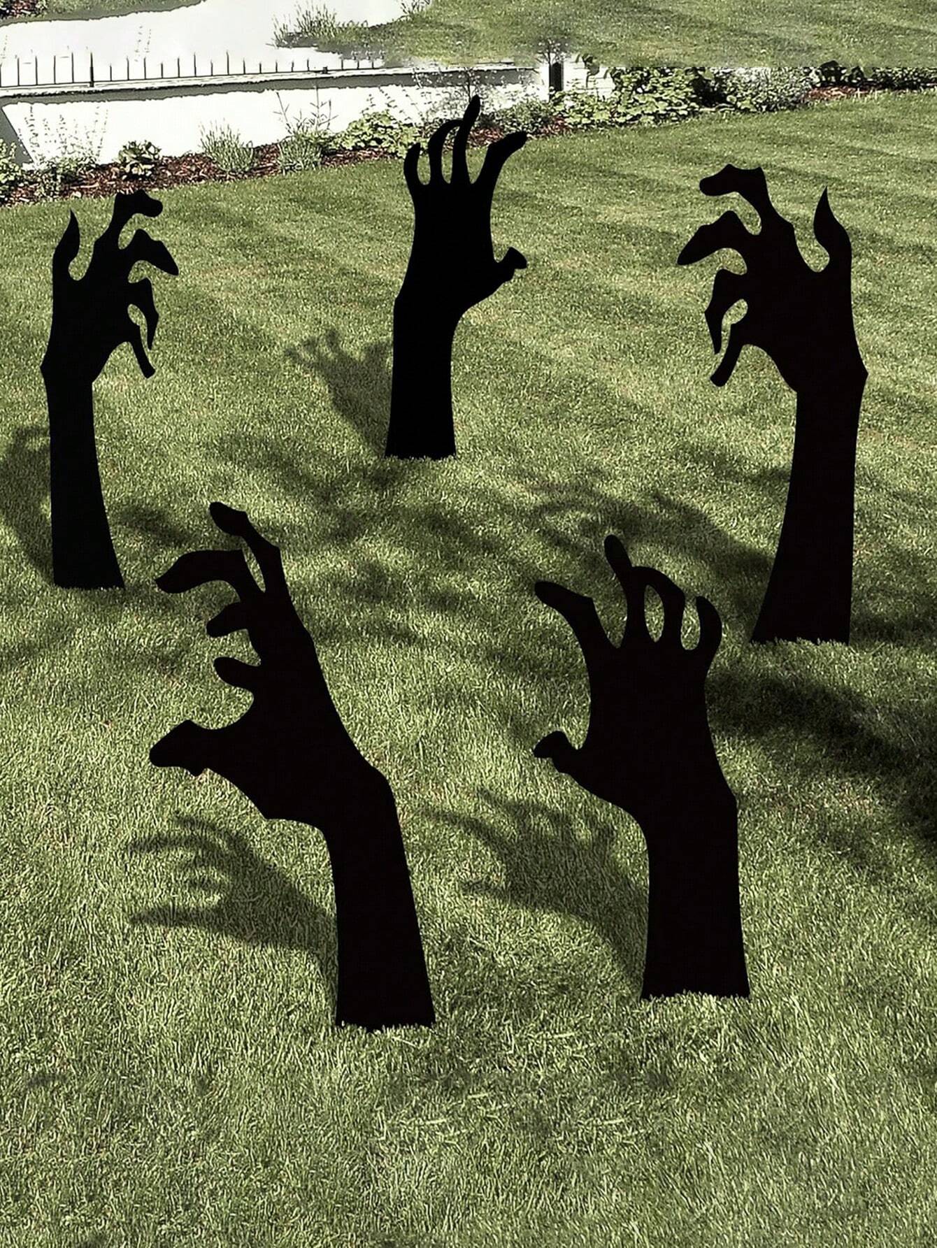 Set of 5 Spooky Black Halloween Yard Decorations - Handmade Lawn Stakes for Festive Outdoor Displays