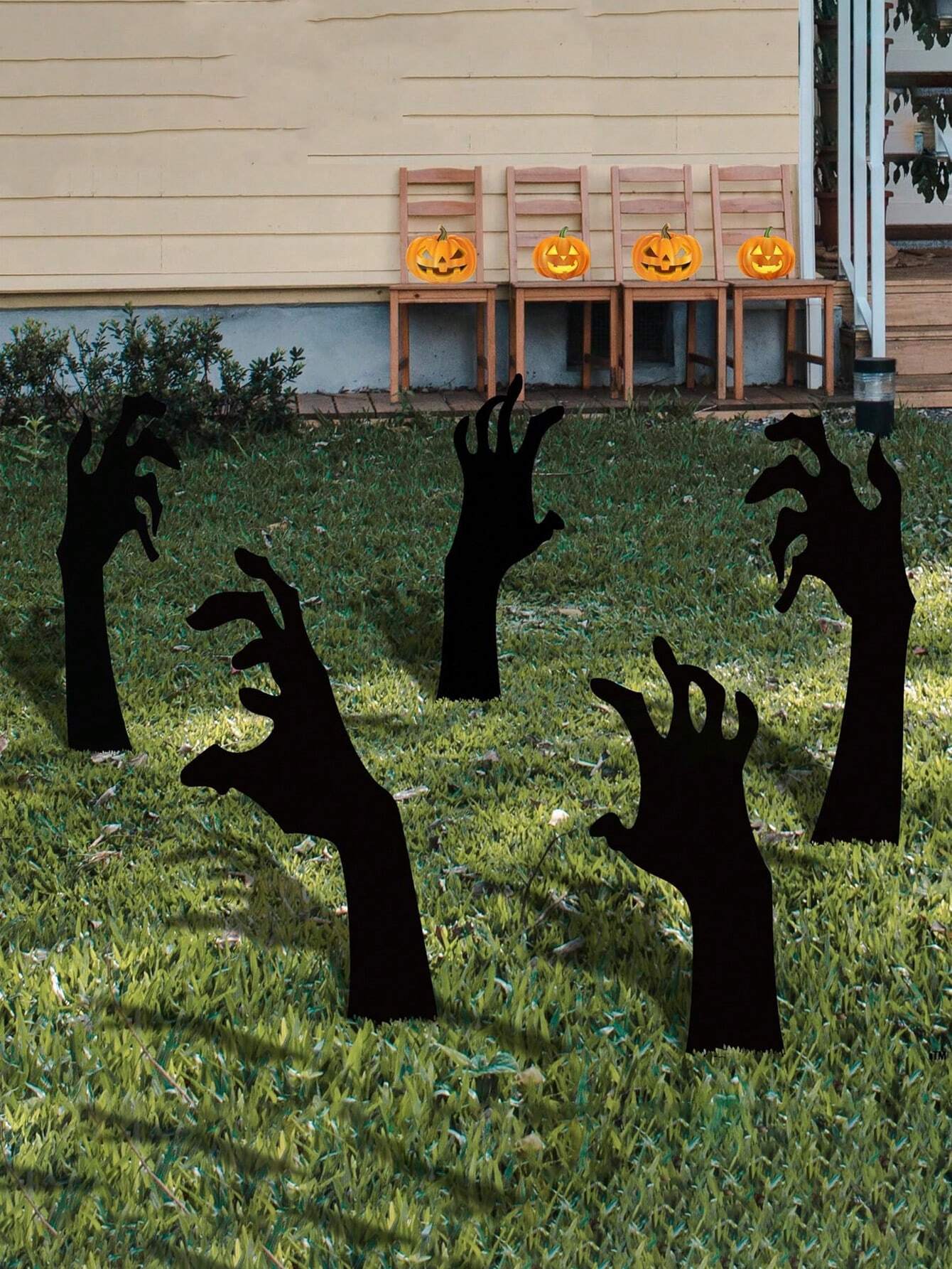 Set of 5 Spooky Black Halloween Yard Decorations - Handmade Lawn Stakes for Festive Outdoor Displays