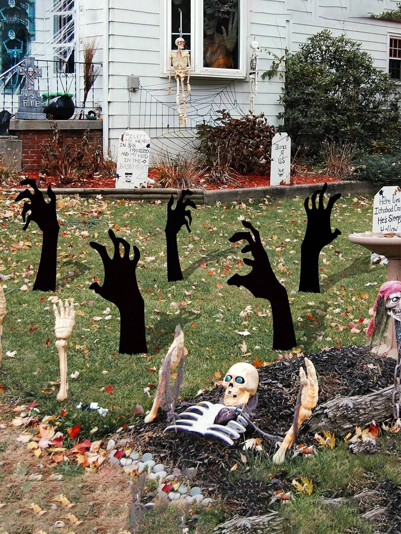 Set of 5 Spooky Black Halloween Yard Decorations - Handmade Lawn Stakes for Festive Outdoor Displays