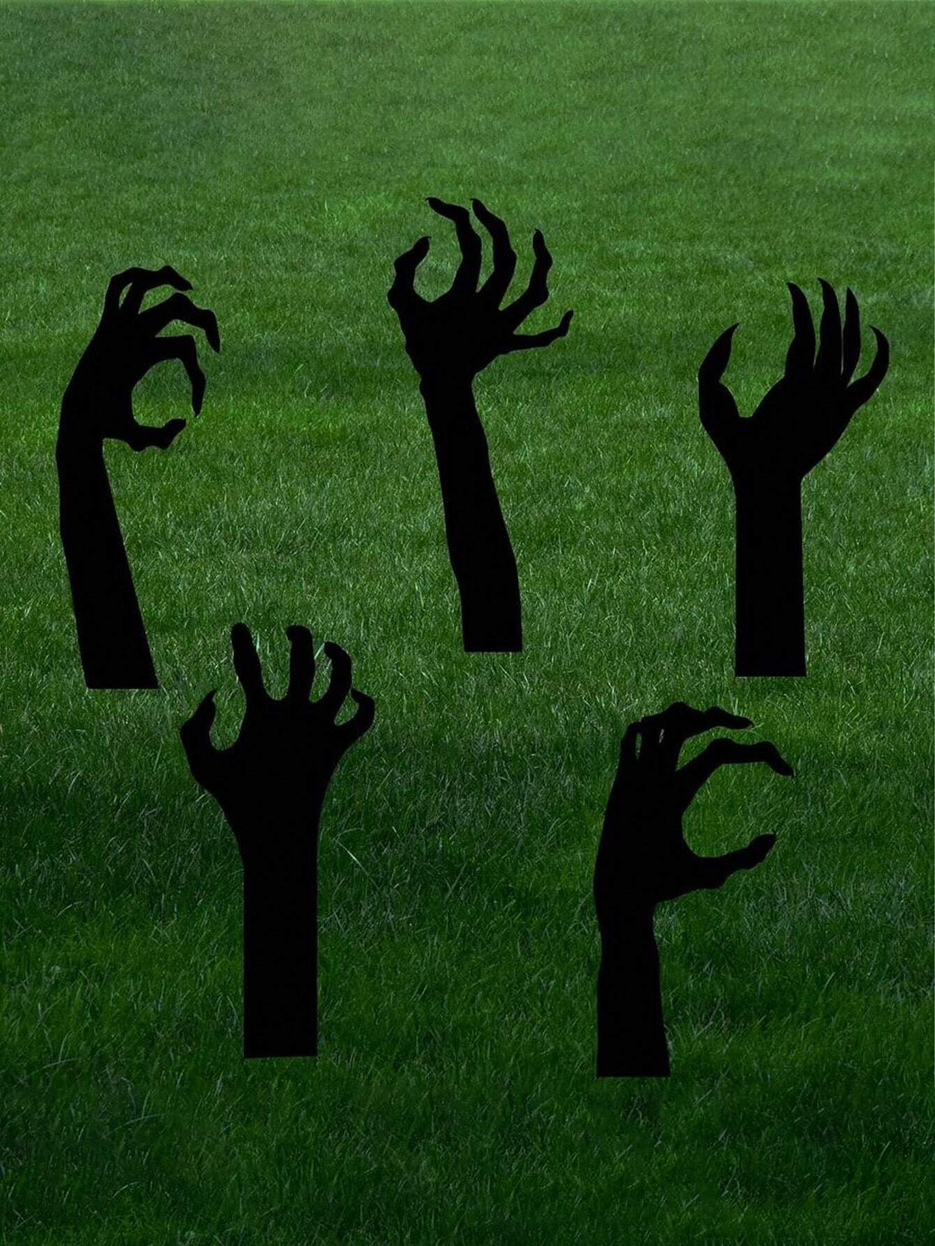 Set of 5 Spooky Black Halloween Yard Decorations - Handmade Lawn Stakes for Festive Outdoor Displays
