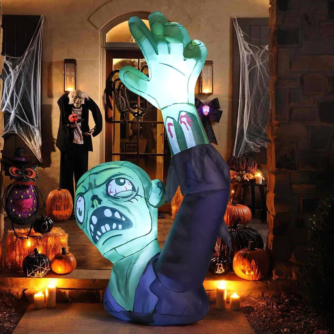 Halloween Inflatable 6 FT Zombie Inflatable Raising Hands, Zombie Inflatable Halloween Decorations Scary Zombie Outdoor Decorations with Lights, Halloween Inflatables Clearance for Holiday/Party