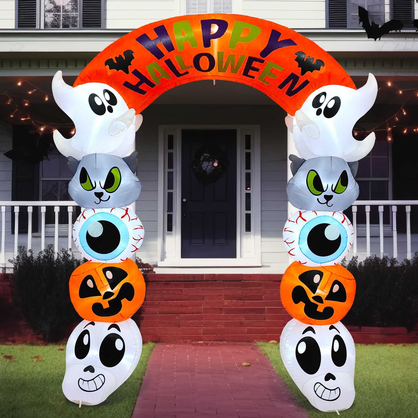 8 FT Halloween Inflatable Cute Stacked Characters Halloween Archway Decorations Inflatable with Build-In Leds,Halloween Blow up Yard Decorations