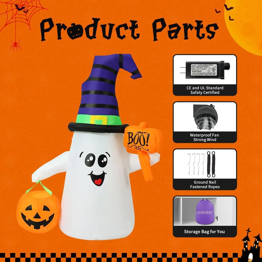 Halloween Inflatable 5 FT Blow up Ghost Inflatable with Pumpkin, Halloween Inflatables Ghost Cute Outdoor Ghost Decorations, Halloween Blow up Decorations Clearance for Holiday/Garden/Lawn