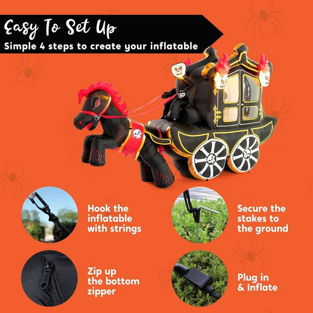 Enchanting 12 Ft. LED Halloween Carriage Inflatable for a Spooktacular Yard Display