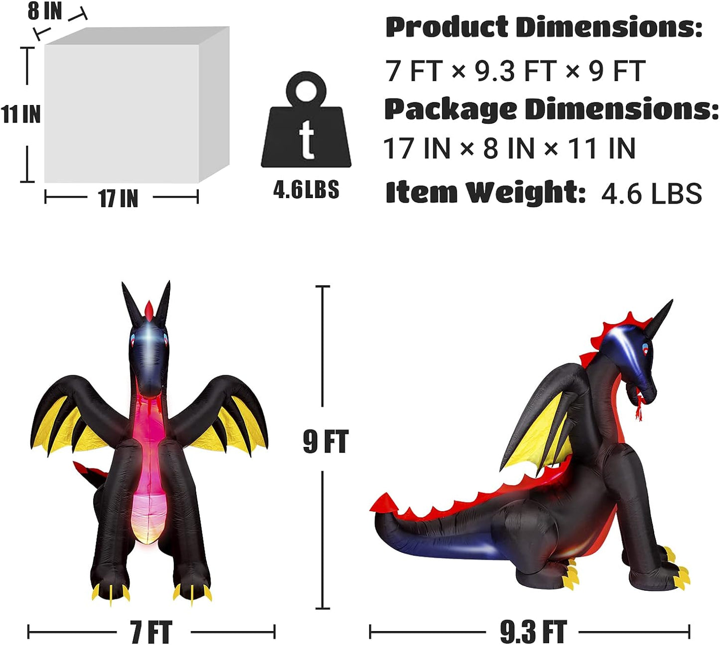 9ft Animated Fire & Ice Dragon Inflatable Halloween Decoration with Built-In LED Lights for Outdoor Festivities