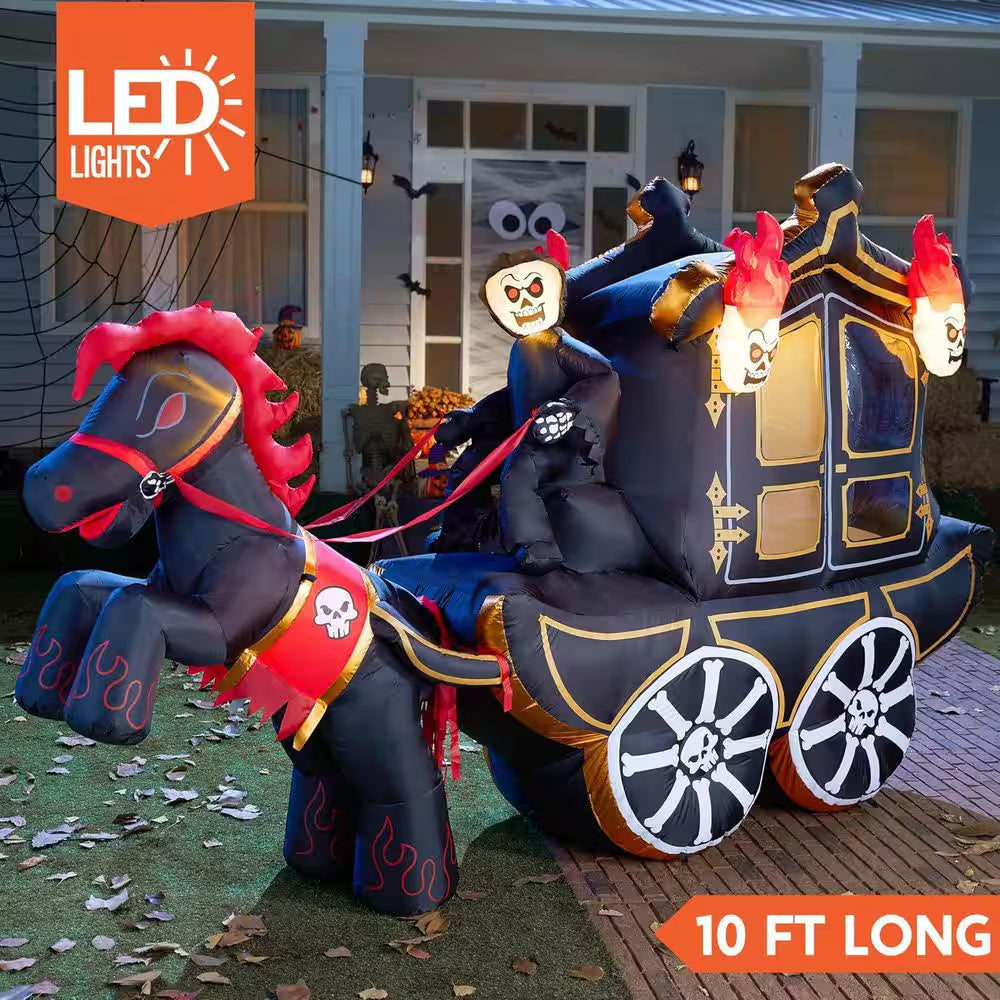 Enchanting 12 Ft. LED Halloween Carriage Inflatable for a Spooktacular Yard Display