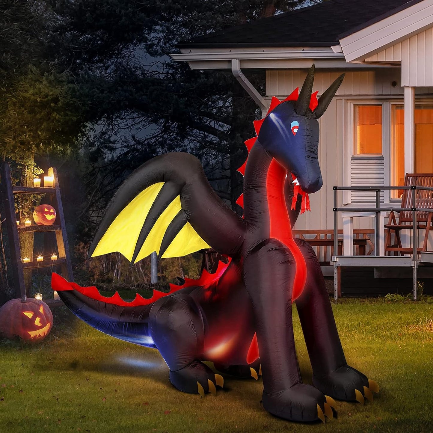 9ft Animated Fire & Ice Dragon Inflatable Halloween Decoration with Built-In LED Lights for Outdoor Festivities