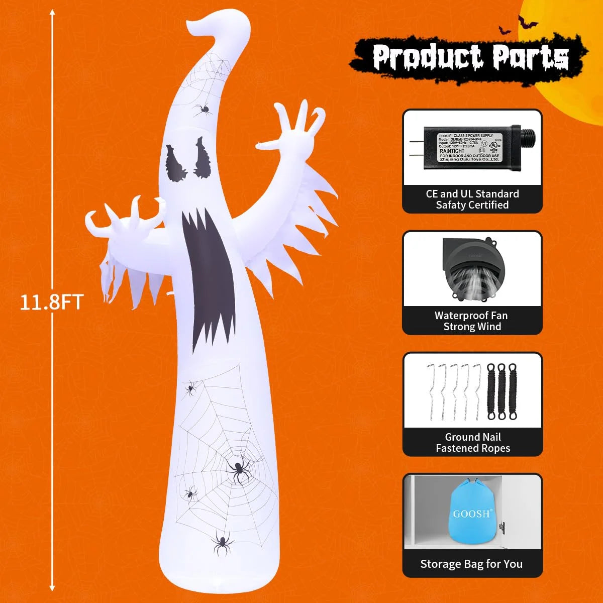 11.8 FT Inflatable Halloween Ghost, with LED Lights