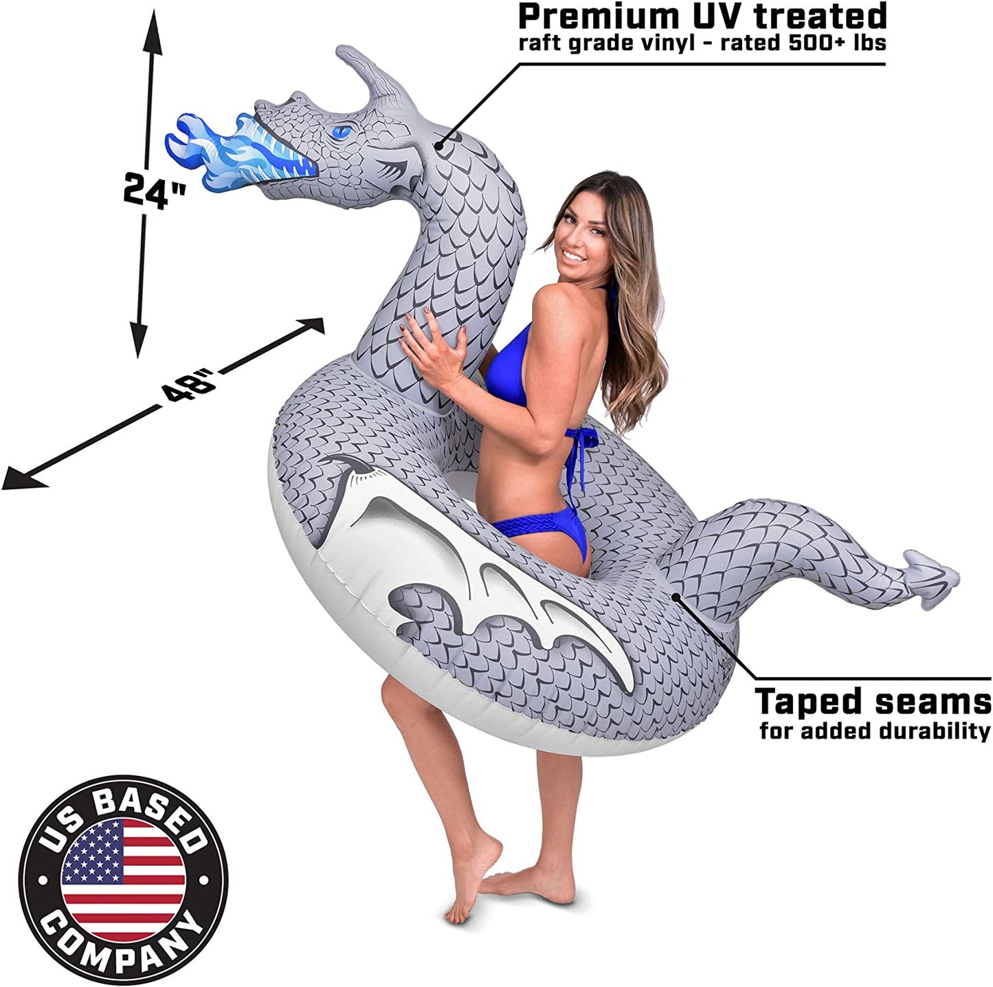 Dragon Party Tube Inflatable Rafts - Choose from Fire Dragon and Ice Dragon, Pool Floats