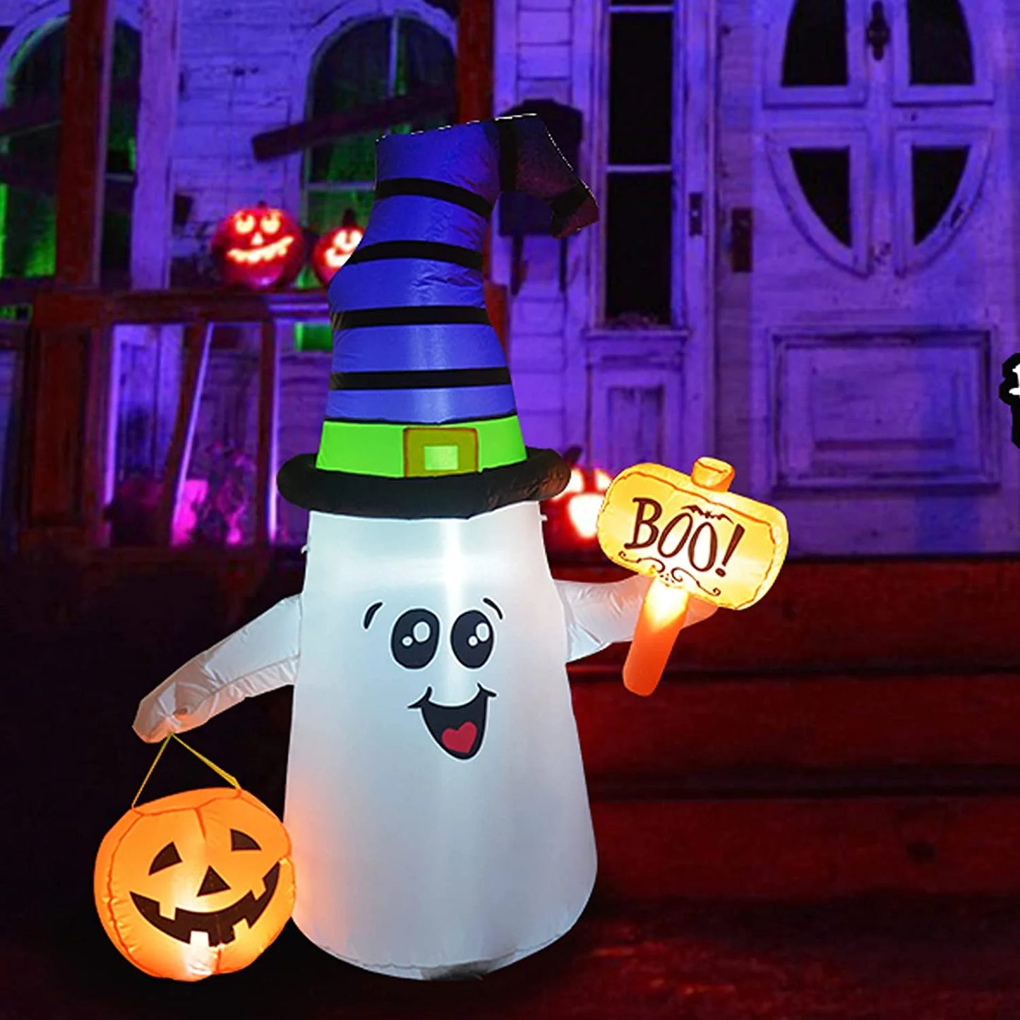 Halloween Inflatable 5 FT Blow up Ghost Inflatable with Pumpkin, Halloween Inflatables Ghost Cute Outdoor Ghost Decorations, Halloween Blow up Decorations Clearance for Holiday/Garden/Lawn
