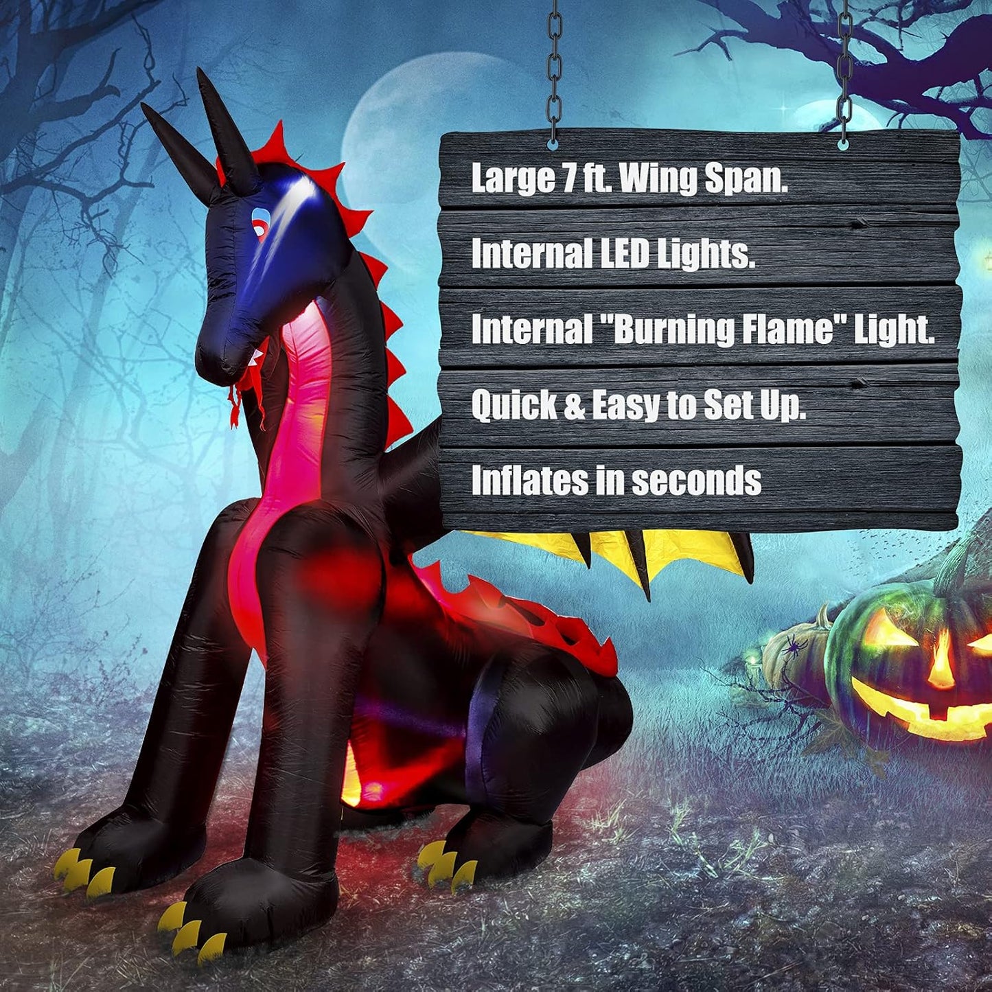 9ft Animated Fire & Ice Dragon Inflatable Halloween Decoration with Built-In LED Lights for Outdoor Festivities