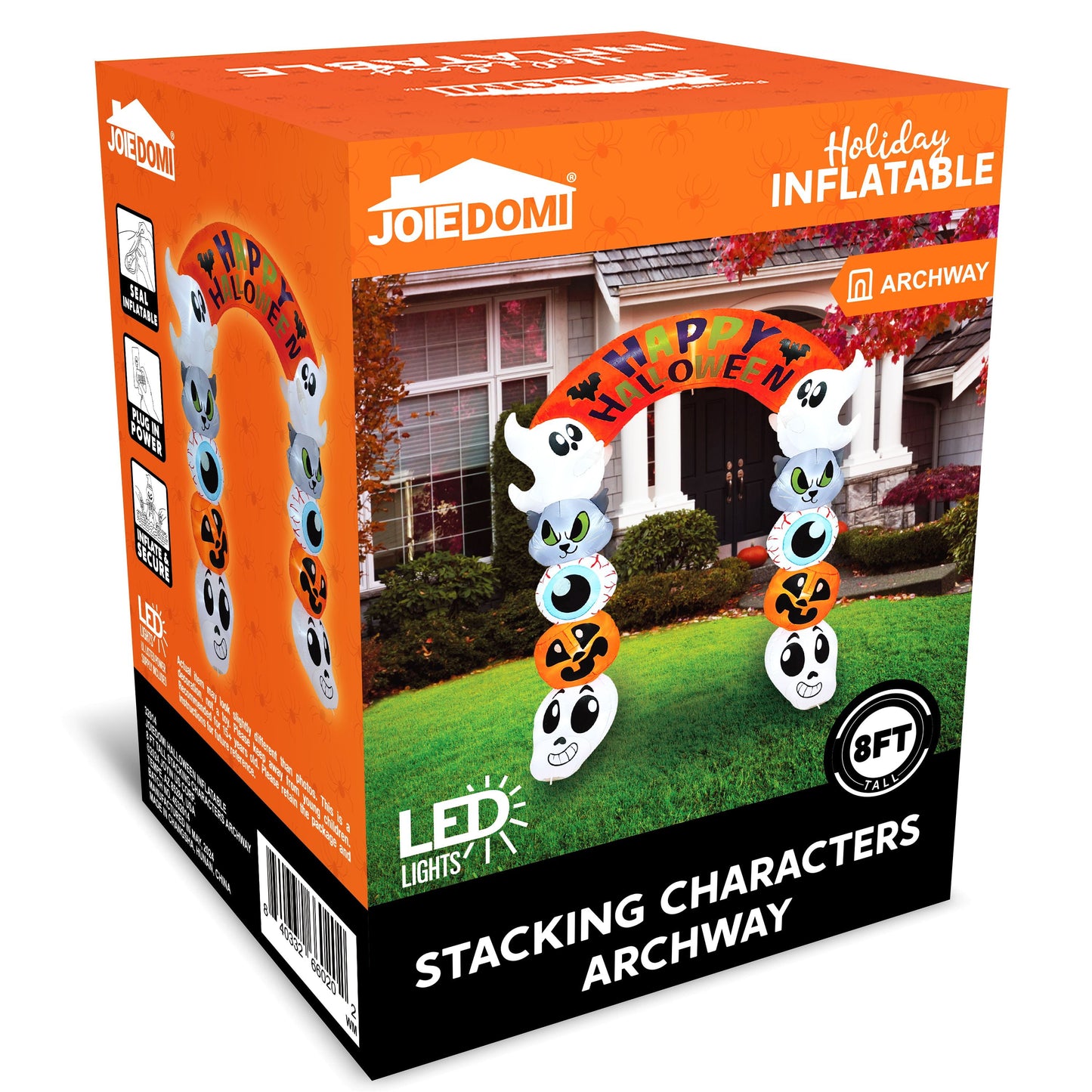 8 FT Halloween Inflatable Cute Stacked Characters Halloween Archway Decorations Inflatable with Build-In Leds,Halloween Blow up Yard Decorations