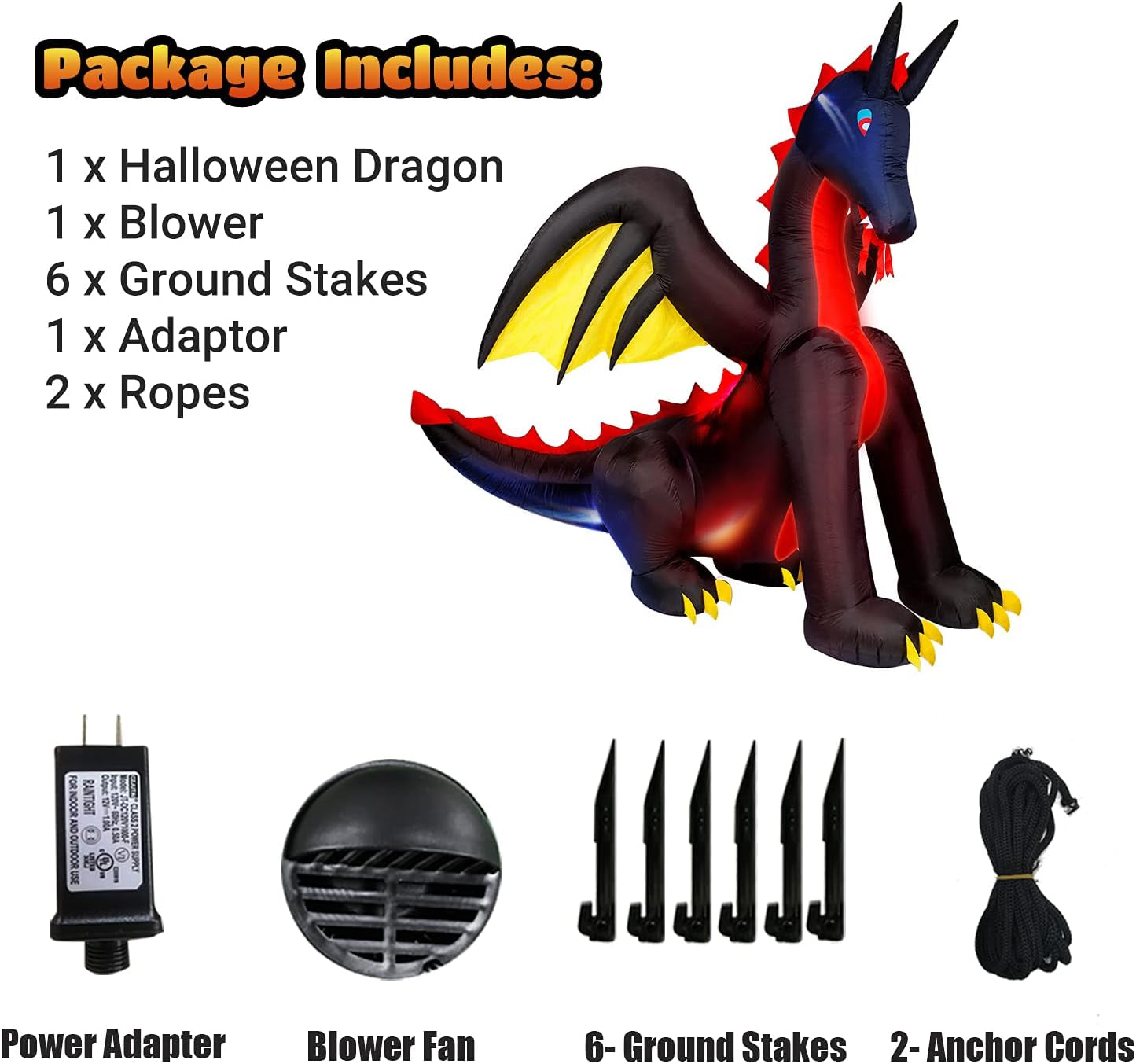 9ft Animated Fire & Ice Dragon Inflatable Halloween Decoration with Built-In LED Lights for Outdoor Festivities