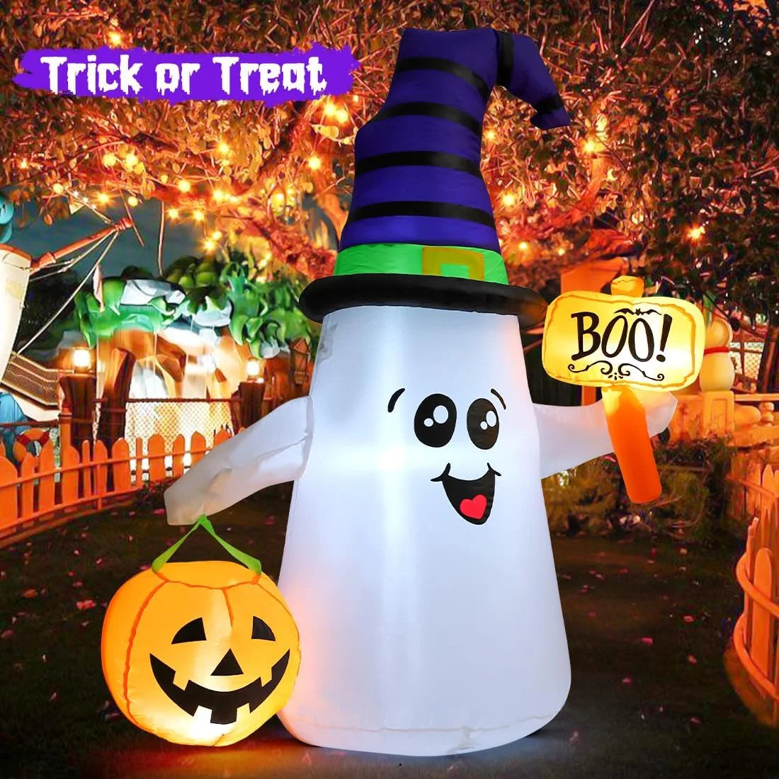Halloween Inflatable 5 FT Blow up Ghost Inflatable with Pumpkin, Halloween Inflatables Ghost Cute Outdoor Ghost Decorations, Halloween Blow up Decorations Clearance for Holiday/Garden/Lawn