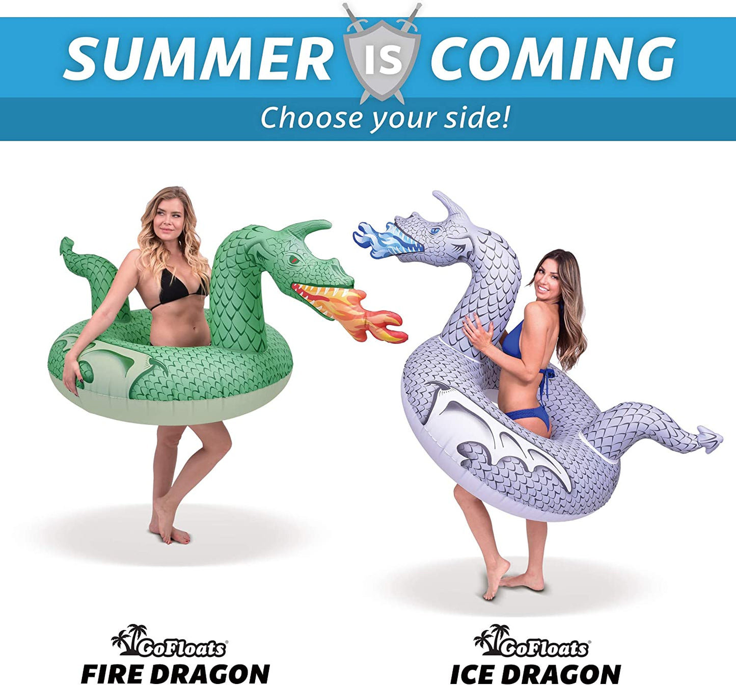 Dragon Party Tube Inflatable Rafts - Choose from Fire Dragon and Ice Dragon, Pool Floats