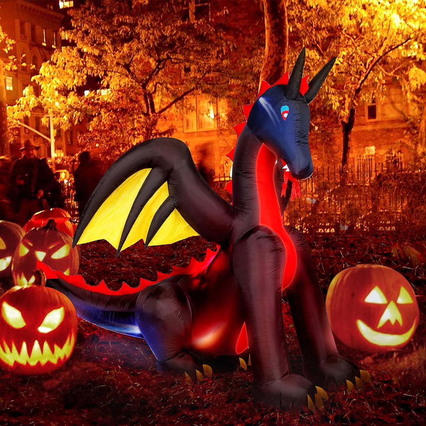 9ft Animated Fire & Ice Dragon Inflatable Halloween Decoration with Built-In LED Lights for Outdoor Festivities