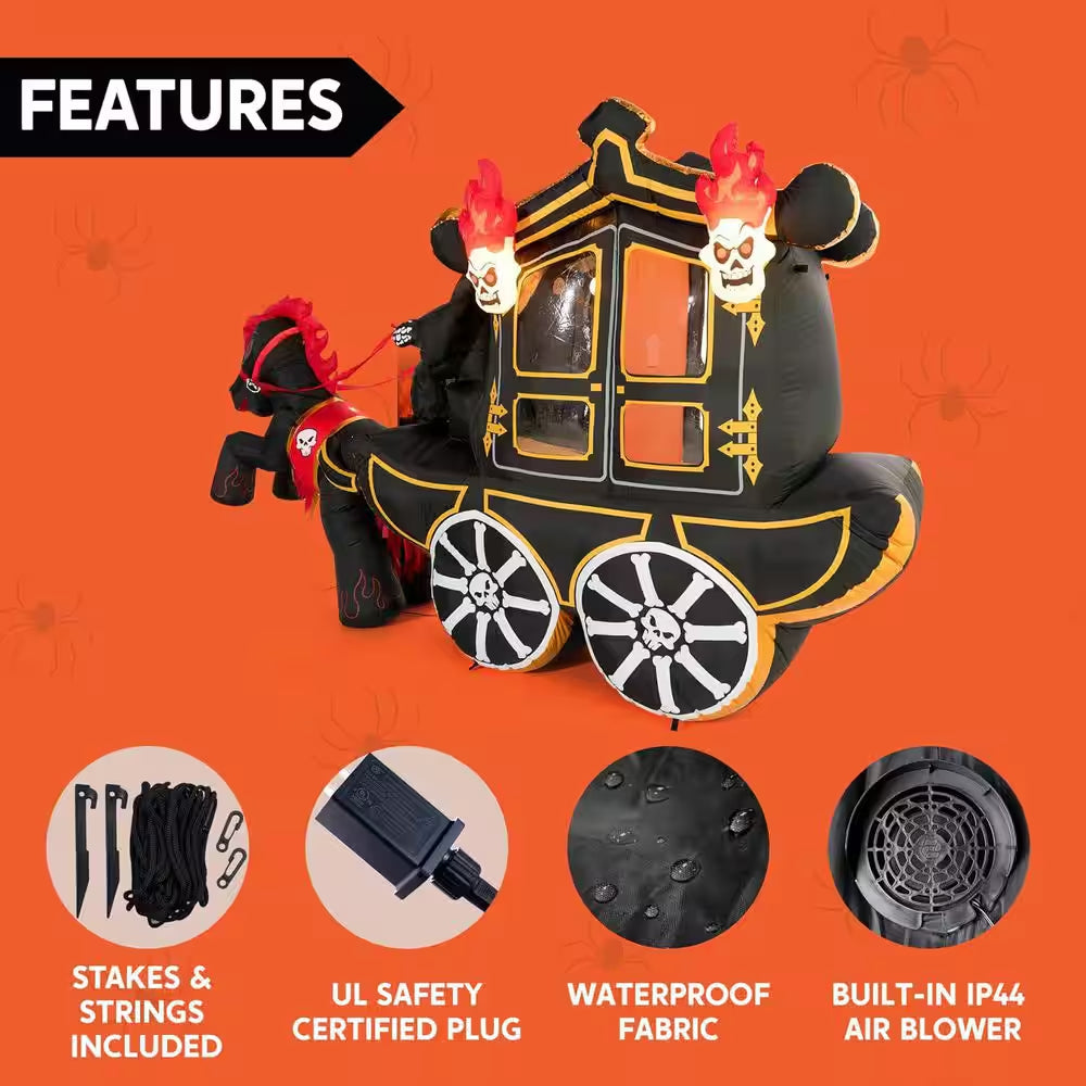 Enchanting 12 Ft. LED Halloween Carriage Inflatable for a Spooktacular Yard Display