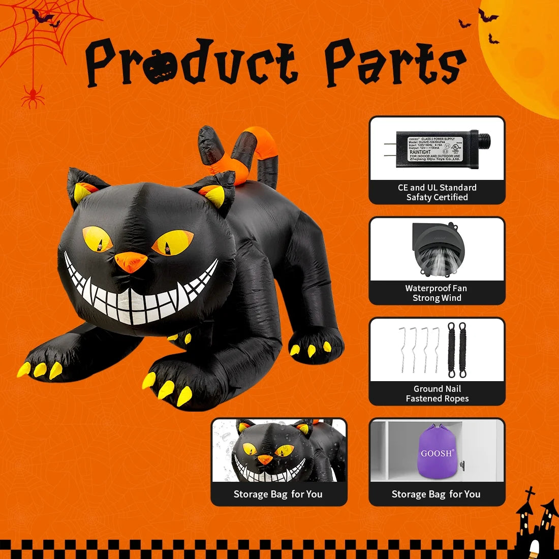 Halloween Inflatable 6 FT Black Cat Inflatable Moving Head, Scary Halloween Decorations Black Cat with LED Lights Built-In, Halloween Outdoor Decorations Clearance for Holiday/Party/Yard/Garden