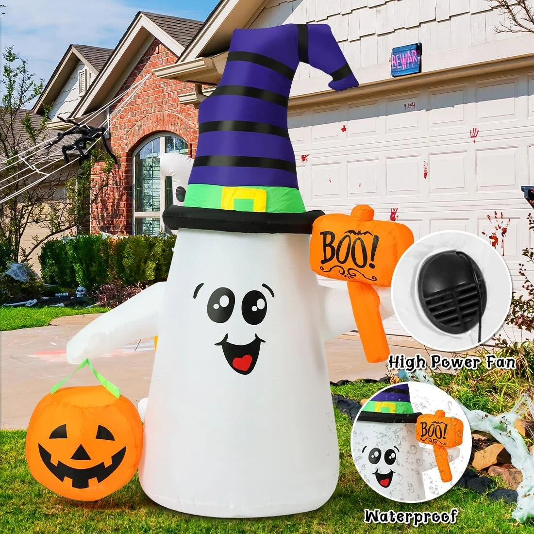 Halloween Inflatable 5 FT Blow up Ghost Inflatable with Pumpkin, Halloween Inflatables Ghost Cute Outdoor Ghost Decorations, Halloween Blow up Decorations Clearance for Holiday/Garden/Lawn