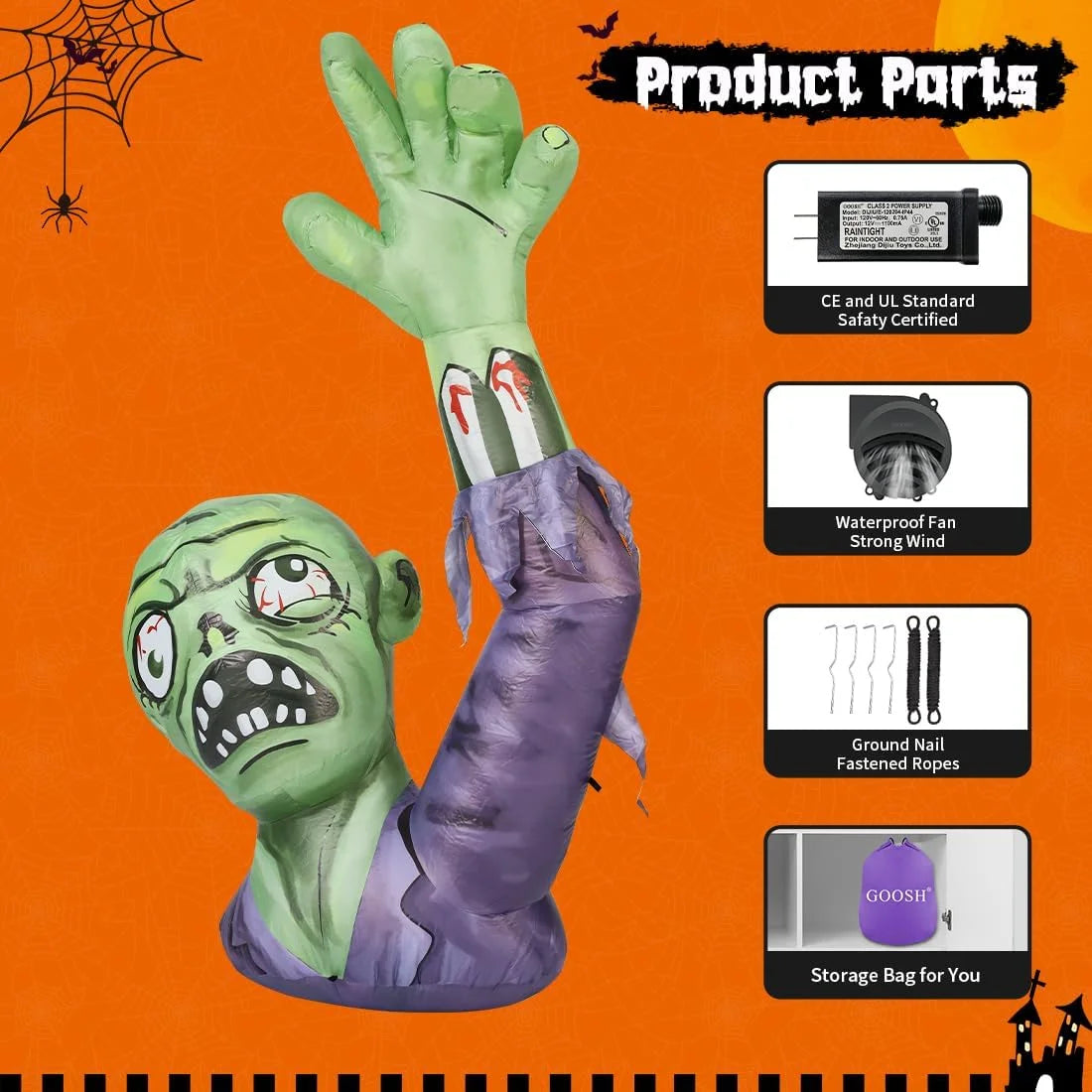 Halloween Inflatable 6 FT Zombie Inflatable Raising Hands, Zombie Inflatable Halloween Decorations Scary Zombie Outdoor Decorations with Lights, Halloween Inflatables Clearance for Holiday/Party
