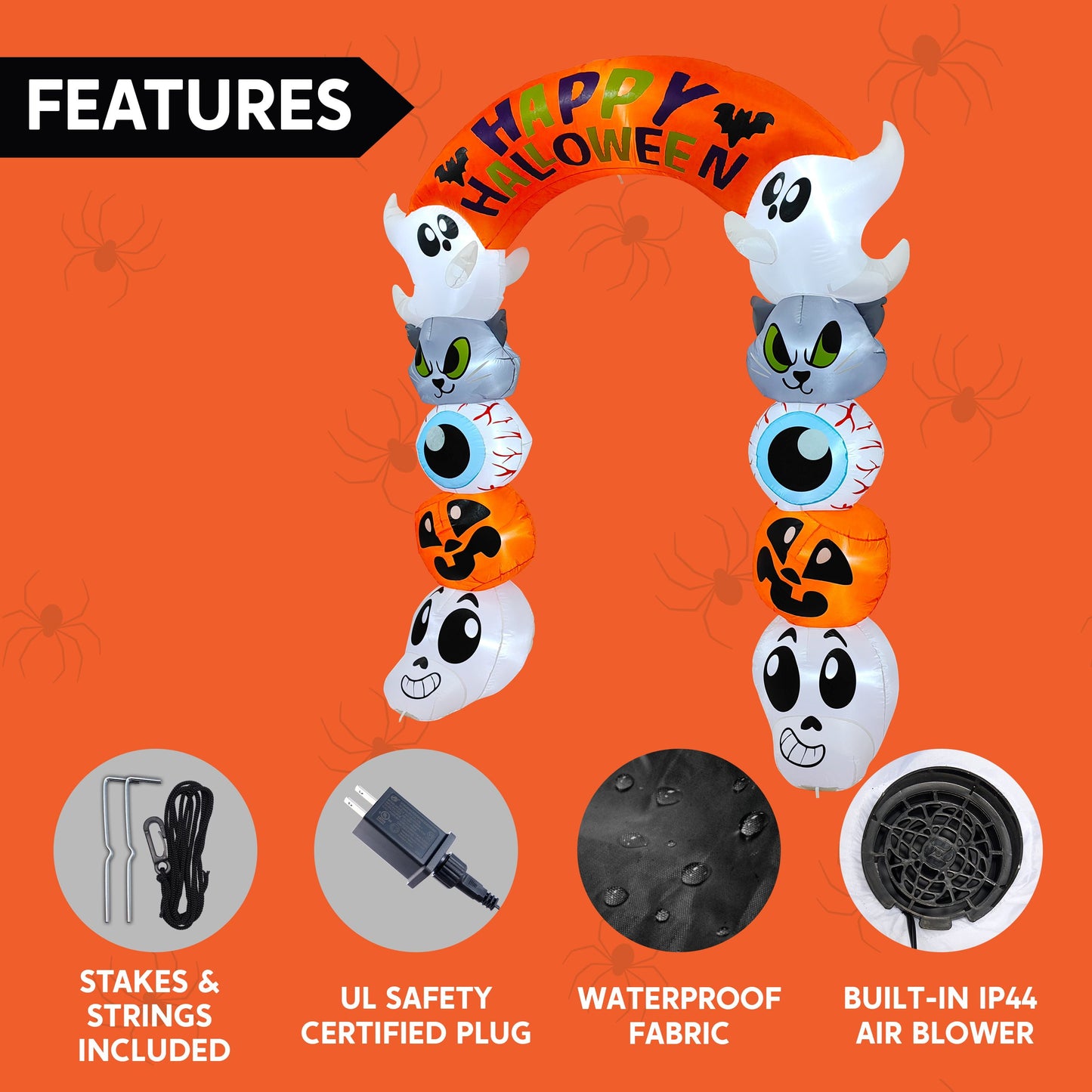 8 FT Halloween Inflatable Cute Stacked Characters Halloween Archway Decorations Inflatable with Build-In Leds,Halloween Blow up Yard Decorations