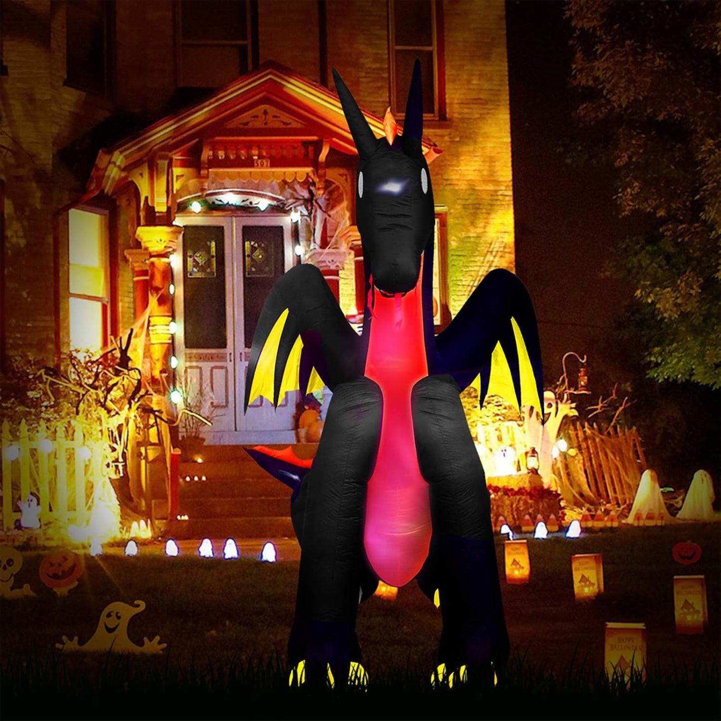 9ft Animated Fire & Ice Dragon Inflatable Halloween Decoration with Built-In LED Lights for Outdoor Festivities