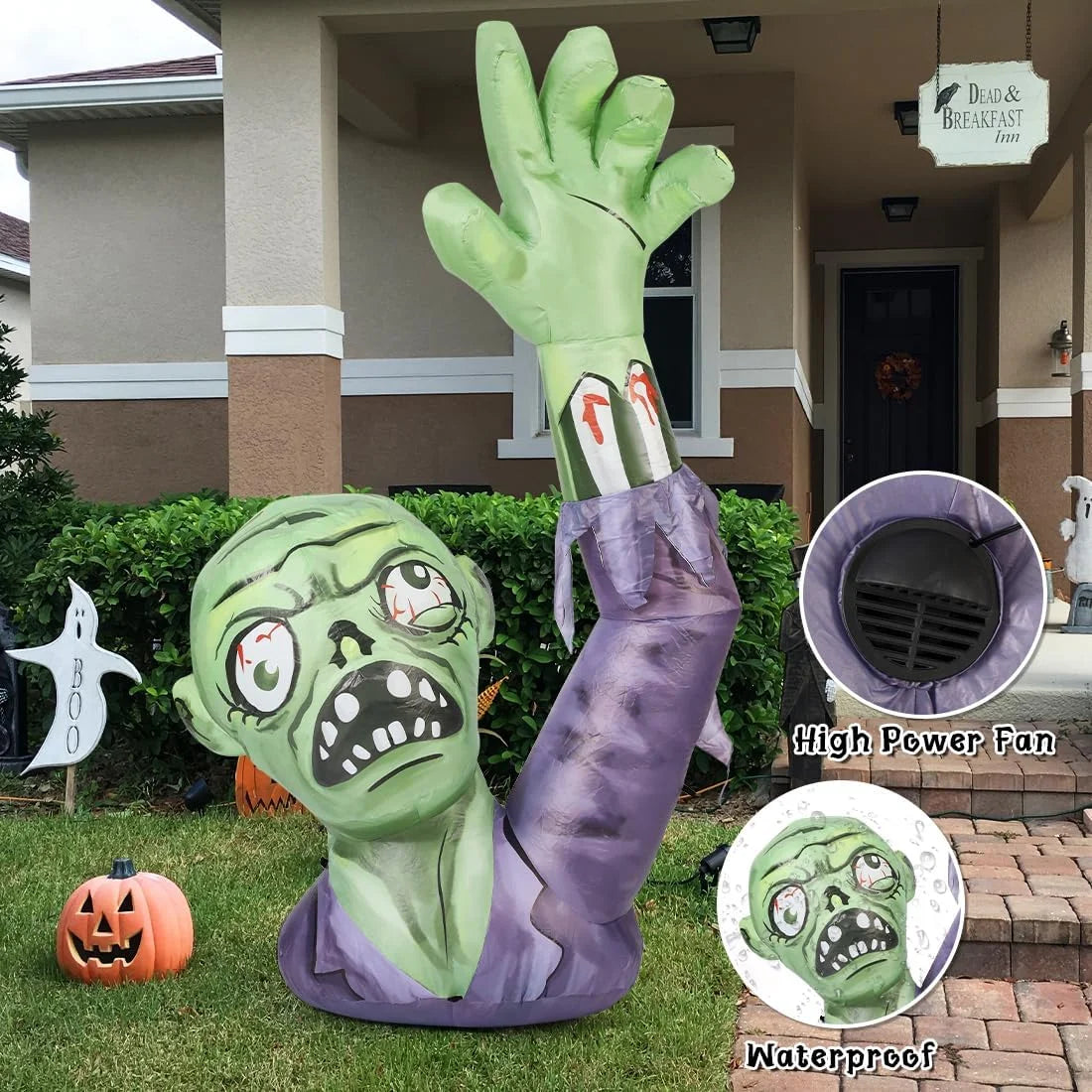 Halloween Inflatable 6 FT Zombie Inflatable Raising Hands, Zombie Inflatable Halloween Decorations Scary Zombie Outdoor Decorations with Lights, Halloween Inflatables Clearance for Holiday/Party