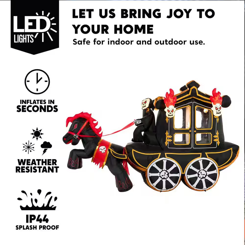 Enchanting 12 Ft. LED Halloween Carriage Inflatable for a Spooktacular Yard Display