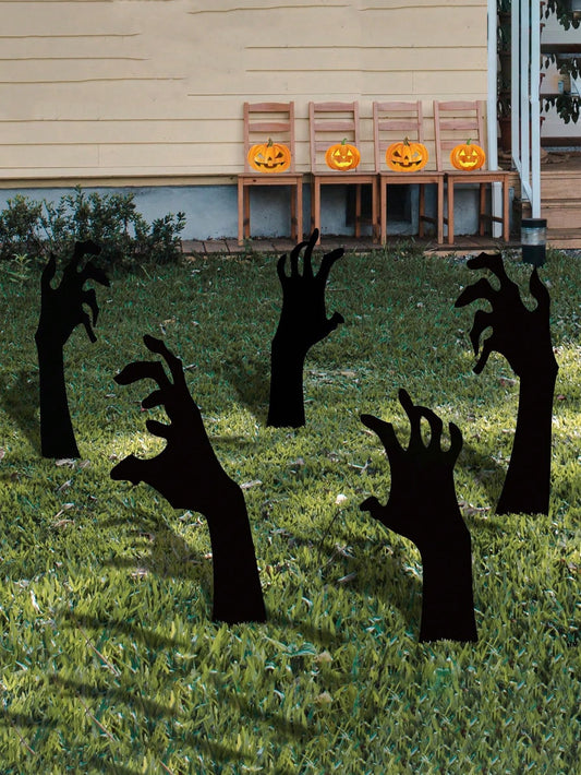 Set of 5 Spooky Black Halloween Yard Decorations - Handmade Lawn Stakes for Festive Outdoor Displays