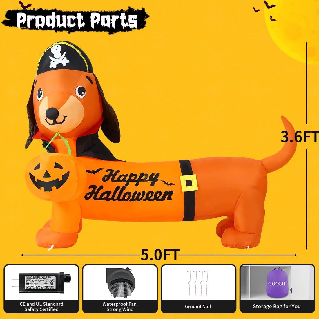 5 FT Halloween Dogwith Built-In Lights