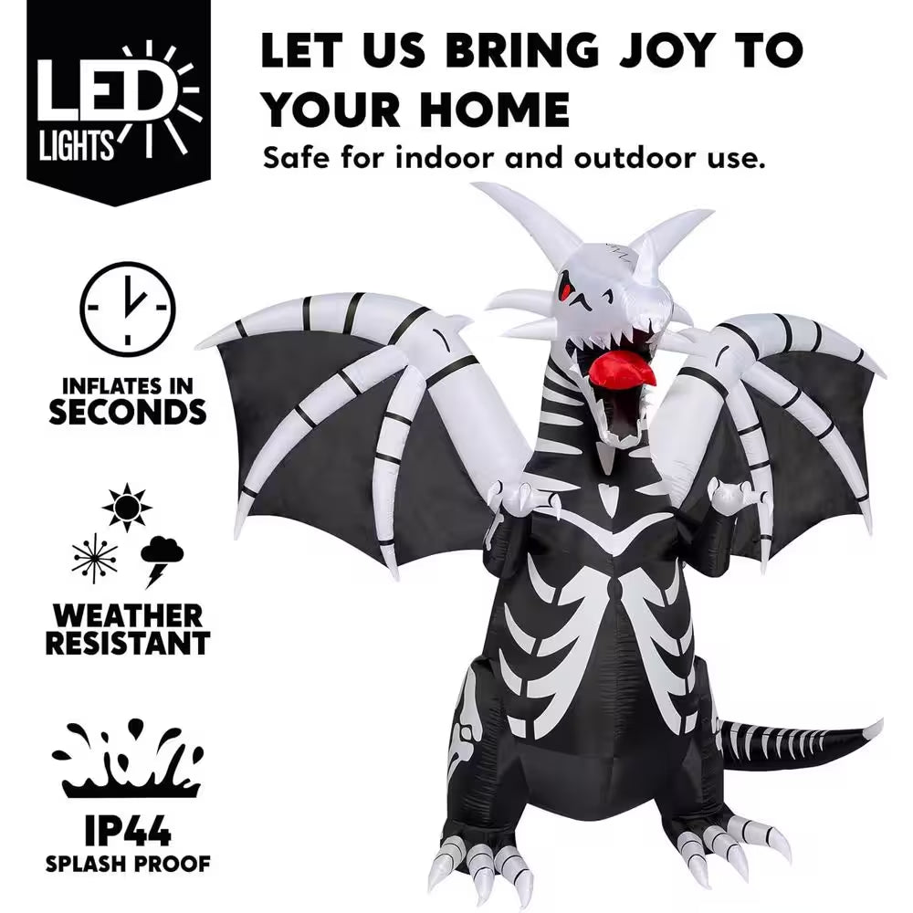 9.2 Ft. LED Halloween Skeleton Dragon with Red Eyes Inflatable