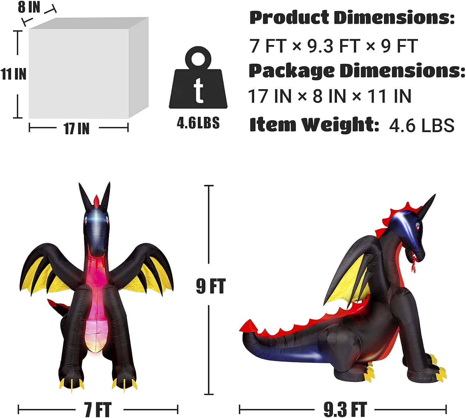 9ft Animated Fire & Ice Dragon Inflatable Halloween Decoration with Built-In LED Lights for Outdoor Festivities