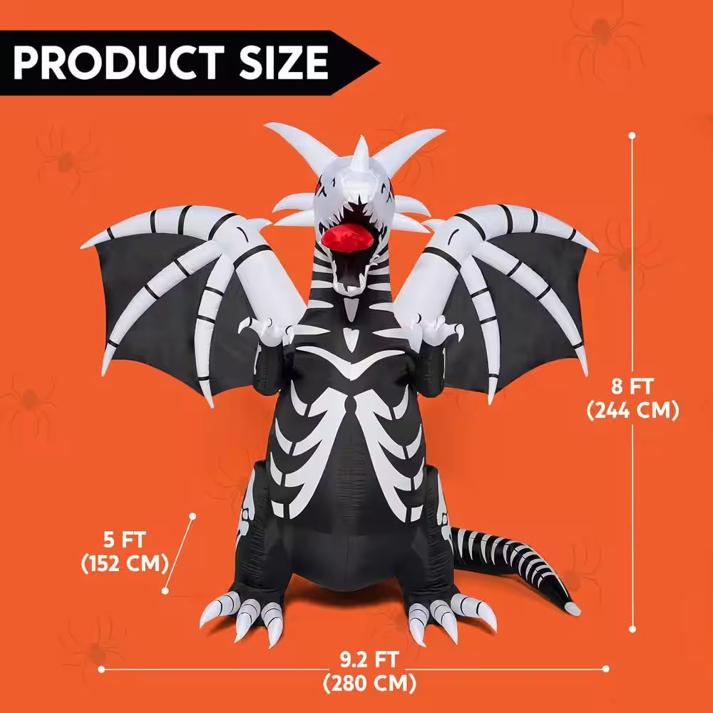 9.2 Ft. LED Halloween Skeleton Dragon with Red Eyes Inflatable