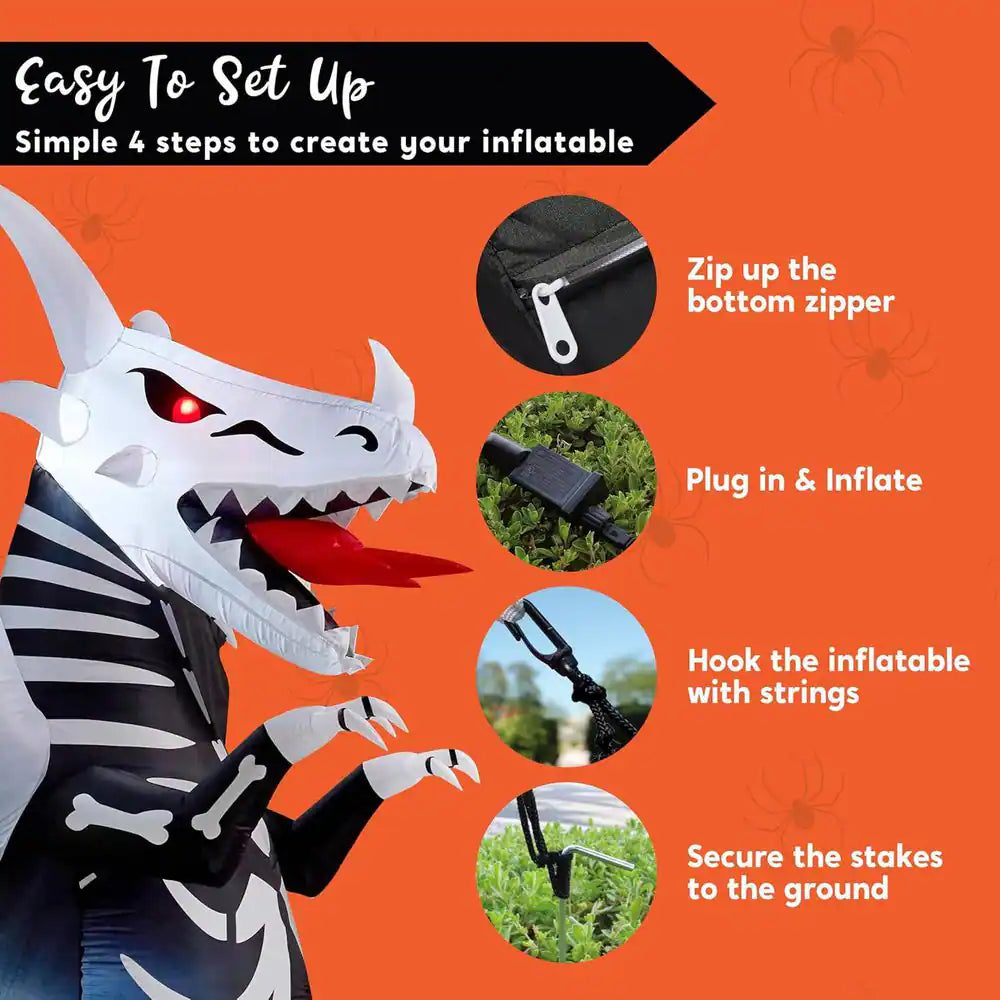 9.2 Ft. LED Halloween Skeleton Dragon with Red Eyes Inflatable