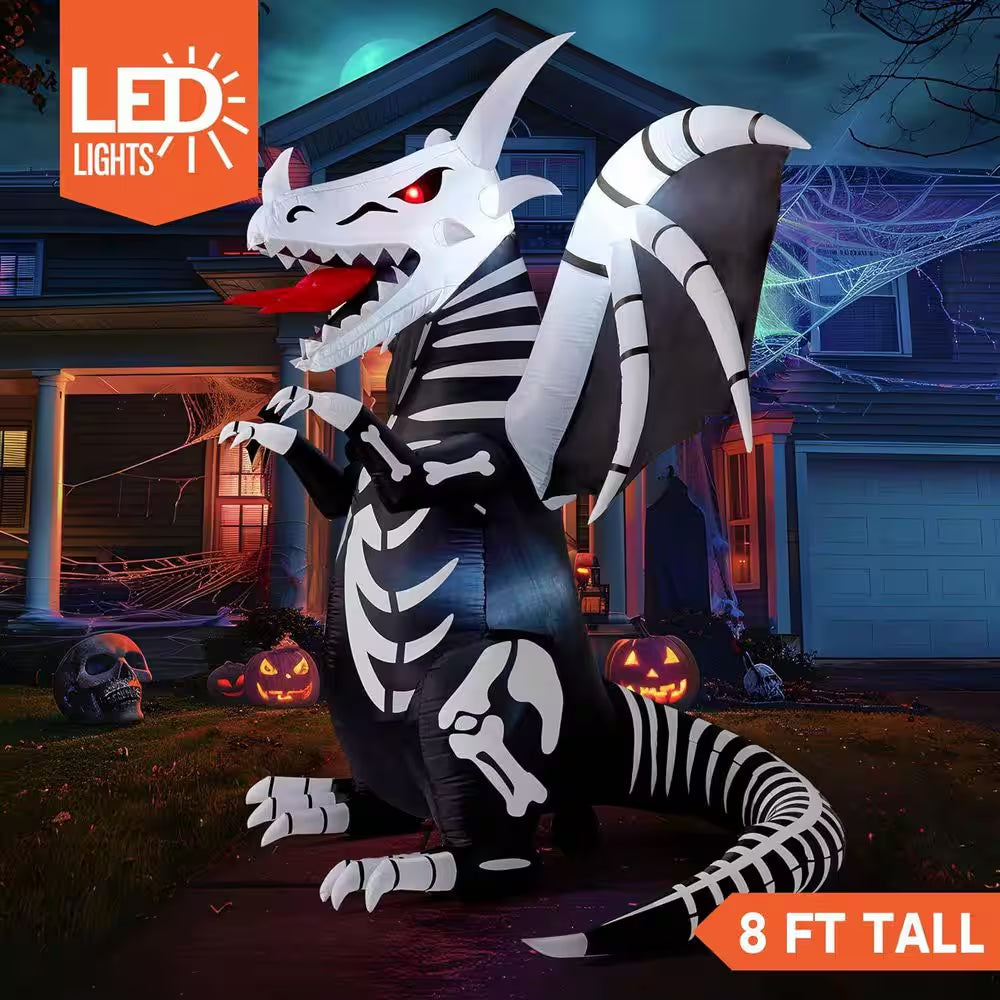 9.2 Ft. LED Halloween Skeleton Dragon with Red Eyes Inflatable