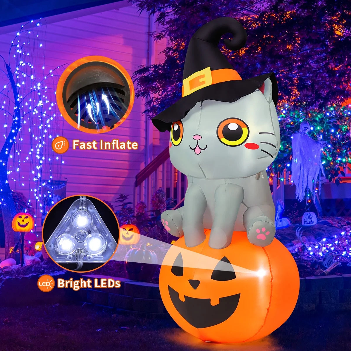 6 FT H Inflatable Cat Pumpkin with LED Lights