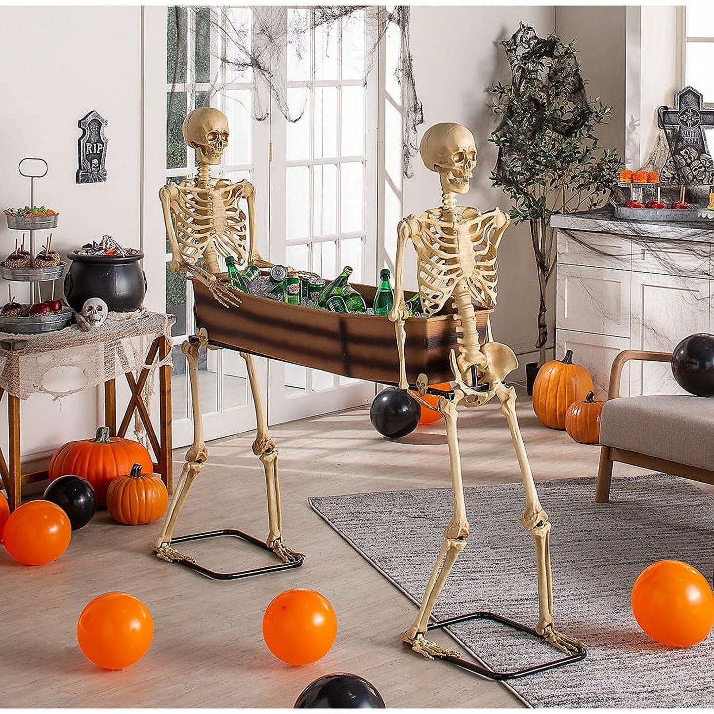 Eerie Skeletons Hauling a Spooky Coffin for Halloween Decor