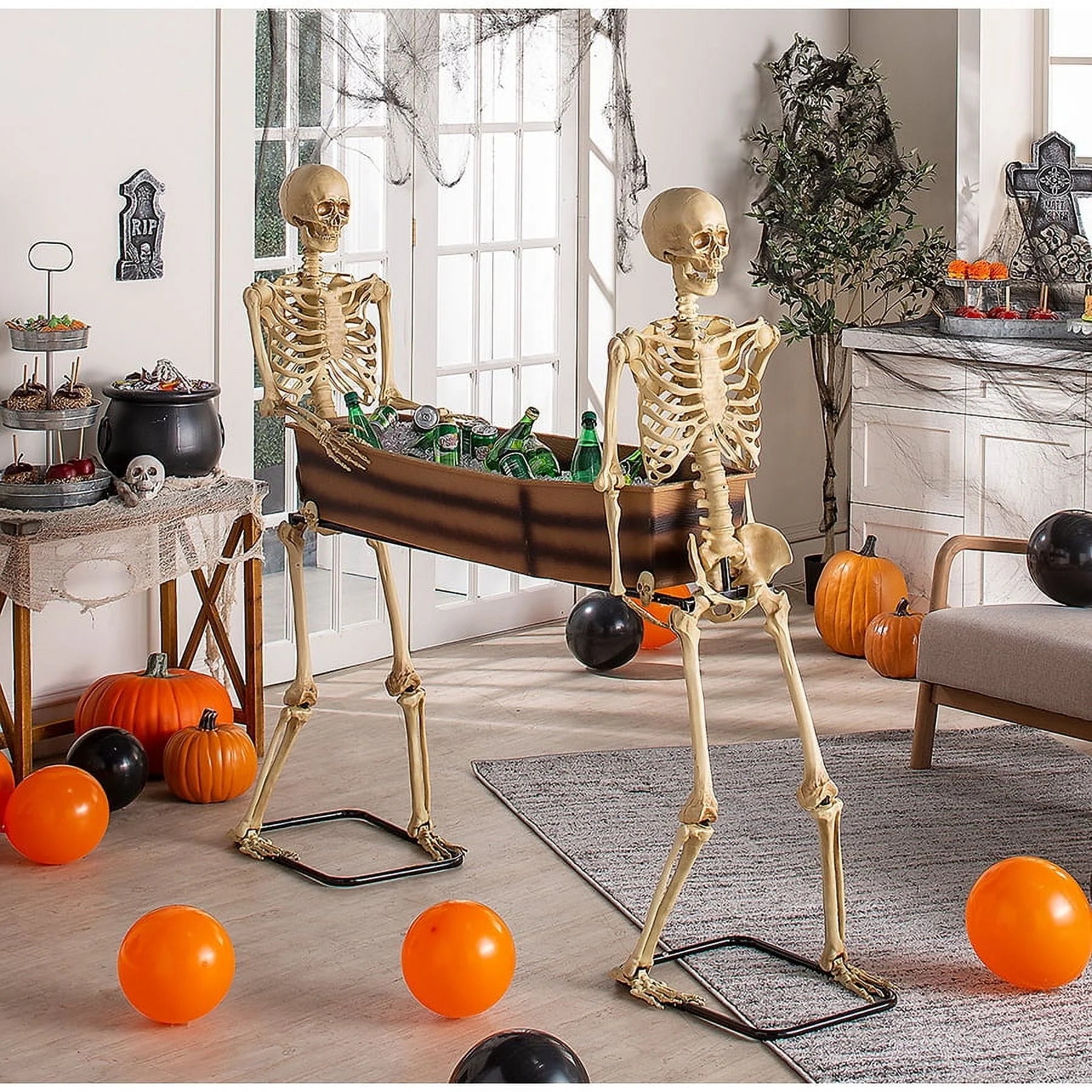 Eerie Skeletons Hauling a Spooky Coffin for Halloween Decor