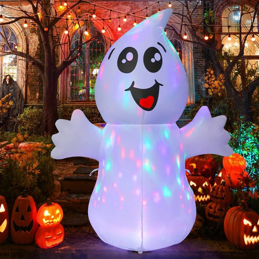 Cute 5ft Halloween Inflatable Ghost  with LED Lights Built-In, Outdoor Halloween 