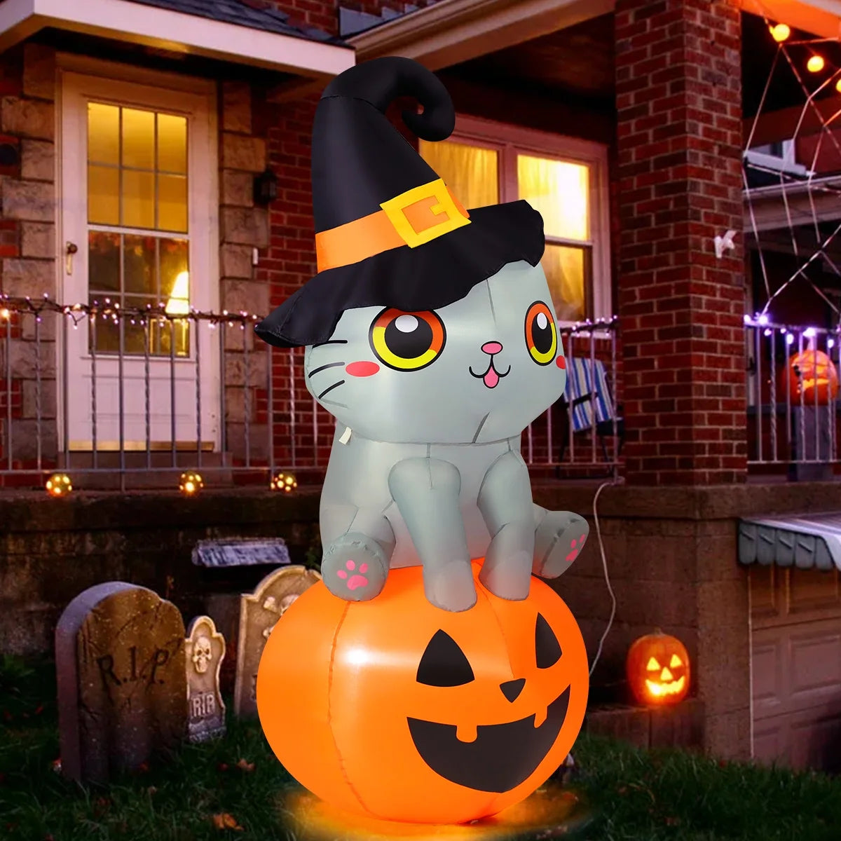 6 FT H Inflatable Cat Pumpkin with LED Lights