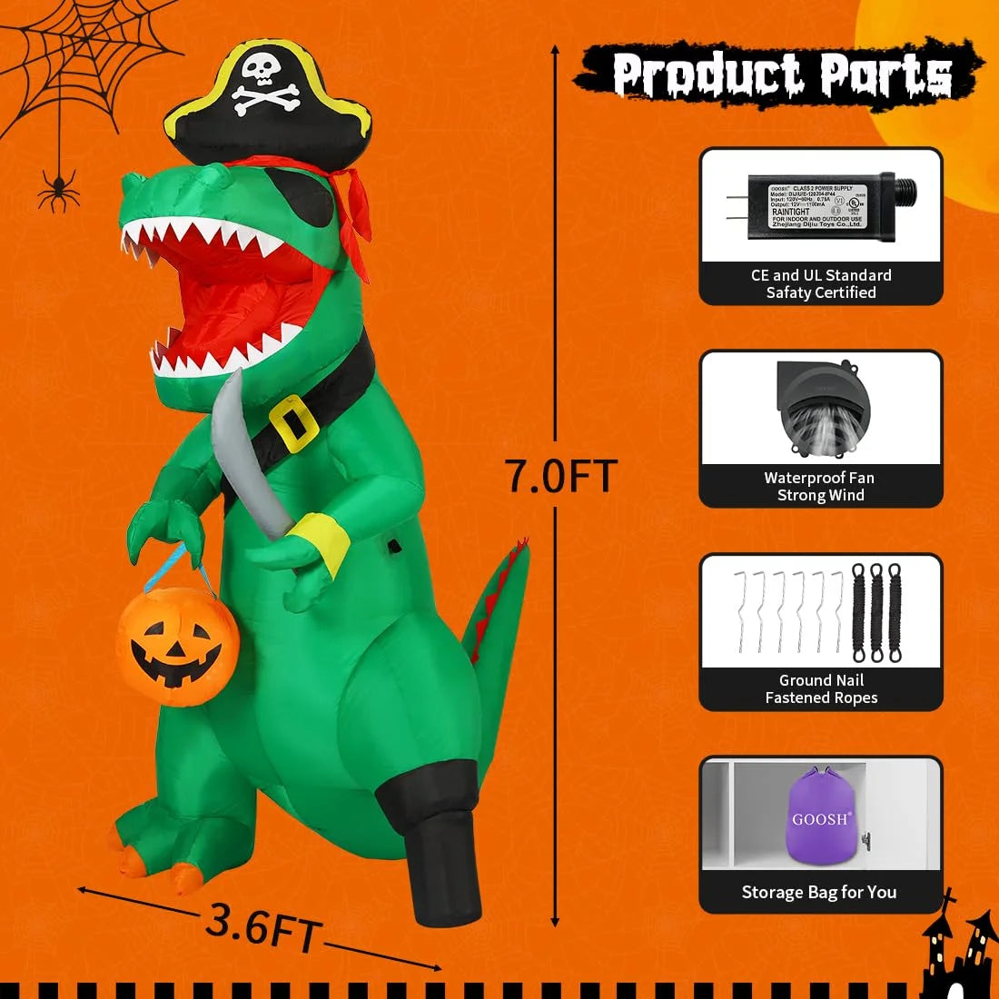 7FT  Halloween Dinosaur Inflatable