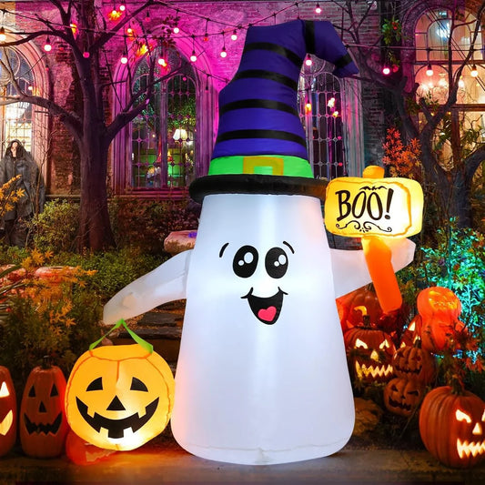 Halloween Inflatable 5 FT Blow up Ghost Inflatable with Pumpkin, Halloween Inflatables Ghost Cute Outdoor Ghost Decorations, Halloween Blow up Decorations Clearance for Holiday/Garden/Lawn