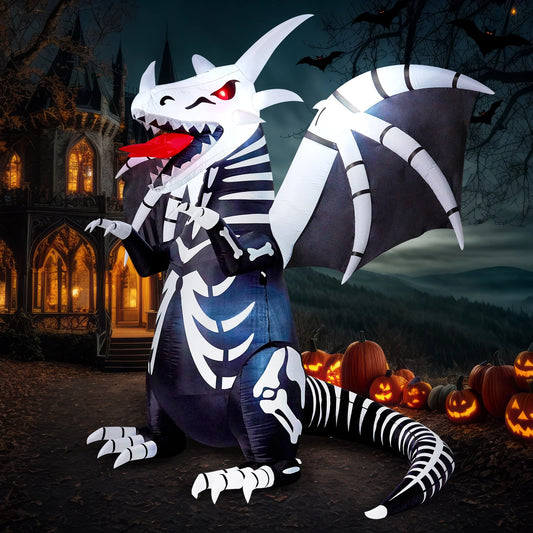 8Ft Halloween Inflatable Skeleton Dragon with Build-In Leds Decorations,Halloween Outdoor Decorations Blow up Yard Decorations